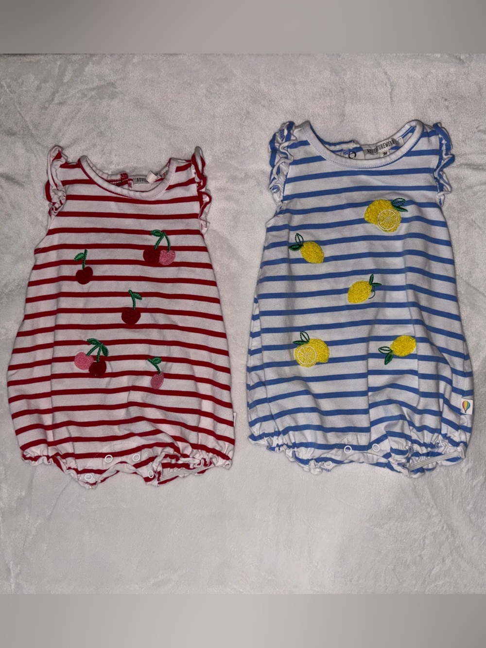 Blue & White Striped Baby Lemon and Cherries Romper